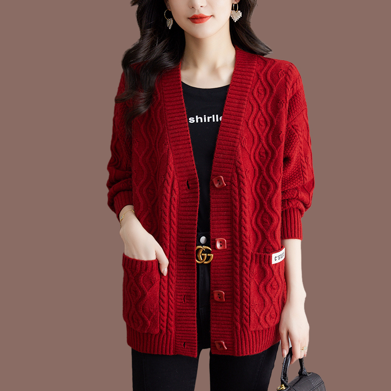 Zangshan Rong 2026 New Sweater Cardigan for Women, Mid-Length, Thickened, Red Wool Knitwear Jacket for Autumn and Winter Zangshan Rong 2026 New Sweater Cardigan for Women, Mid-Length, Thickened, Red Wool Knitwear Jacket for Autumn and Winter