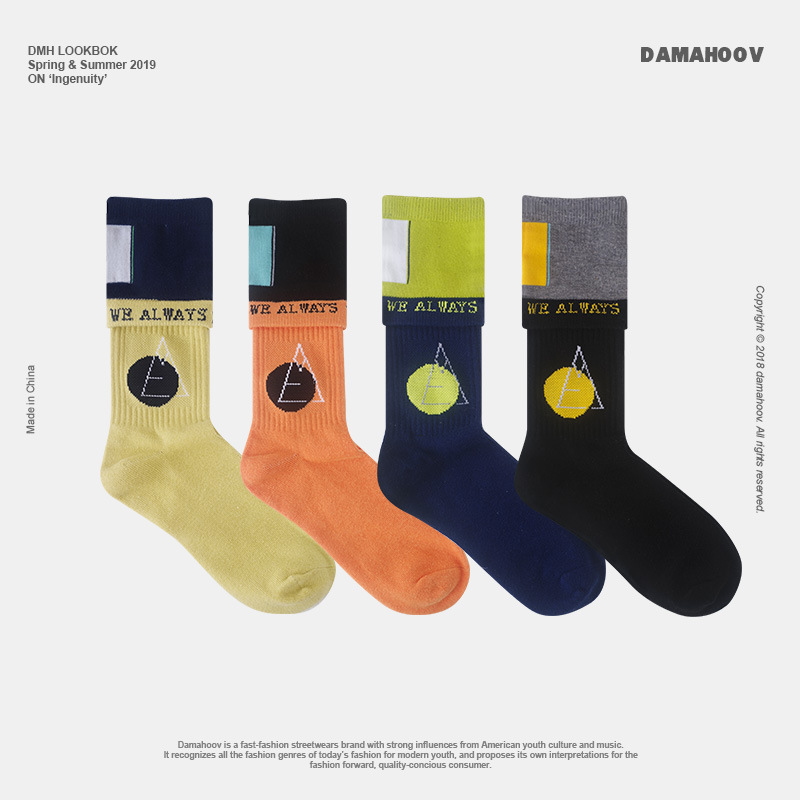 WE ALWAYS STAY THERE DOUBLE Luo Kou English tide SPRING AND AUTUMN PURE COTTON sports SOCKS MEN's AND WOMEN'S SOCKS MEDIUM TUBE SOCKS