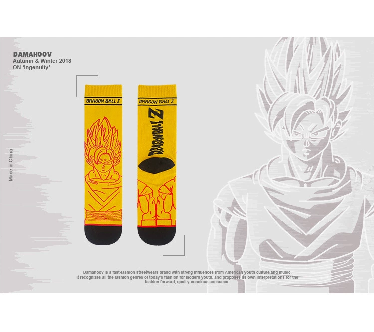 Dragon Ball Z Super Saiyan Sun Wukong Anime Super Saiyan Cotton Tất nam thể thao vớ trong vớ Combed Cotton - Vớ thể thao tất trắng cao cổ