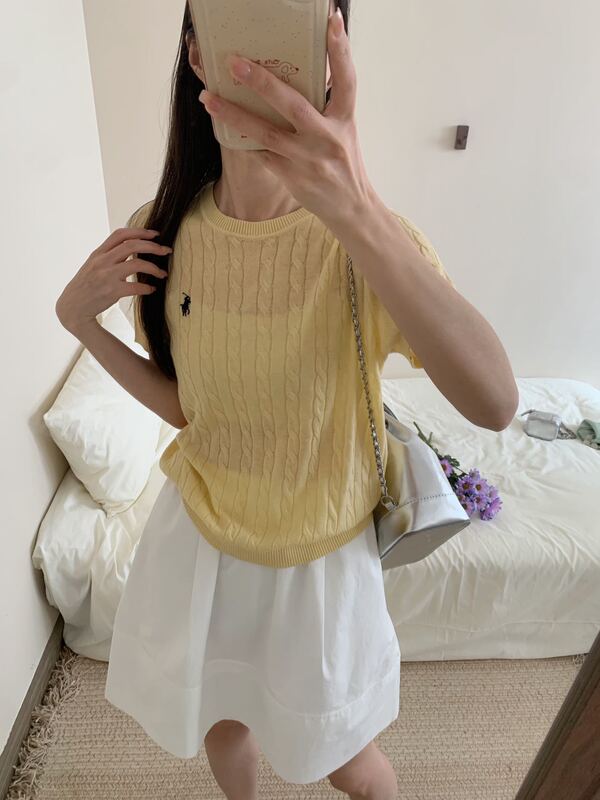 Korean 2026 Spring/Summer New Embroidered Pony Twist Knit Sweater Korean Style Commuting Round Neck Short Sleeve Women's Top 912