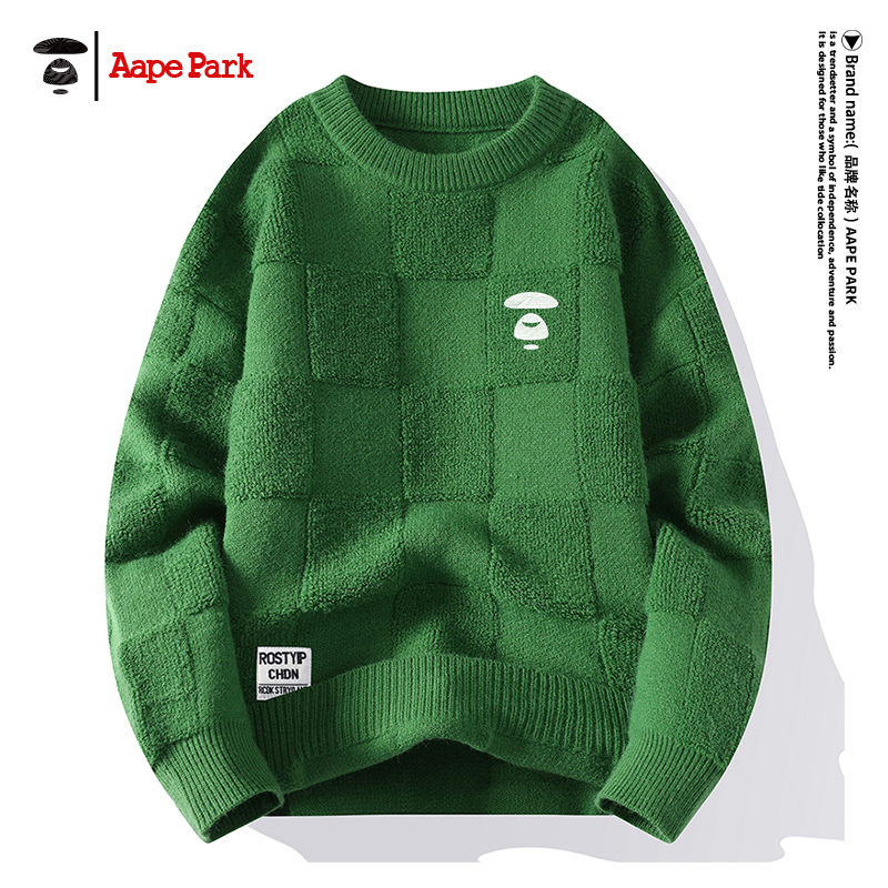 A Ape Park Sweater Men's Spring and Autumn 2026 New Knitwear Trendy Brand Youth Top Green