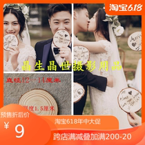 Brigade Pat Documentary Real Couple Photo Swing Piece New wedding photo Photography Props Round English wood chip Handheld to the plate decoration