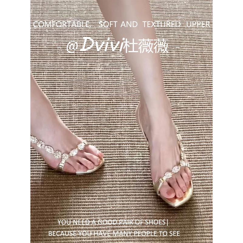 [Du Weiwei] Desire Heroine ~ Rhinestone Strap Sandals Women's High Heels Summer Gold Open-Toe High Heels Stiletto Heels