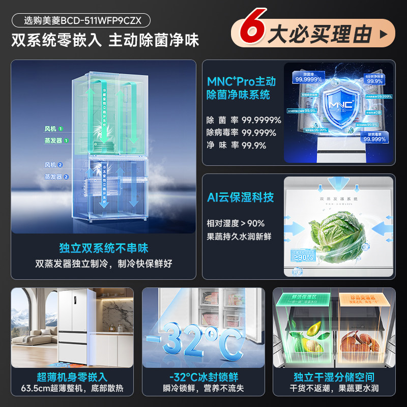 美菱BCD-511WFP9CZX冰箱图片