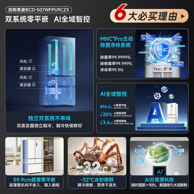 美菱BCD-507WFPU9CZX冰箱图片