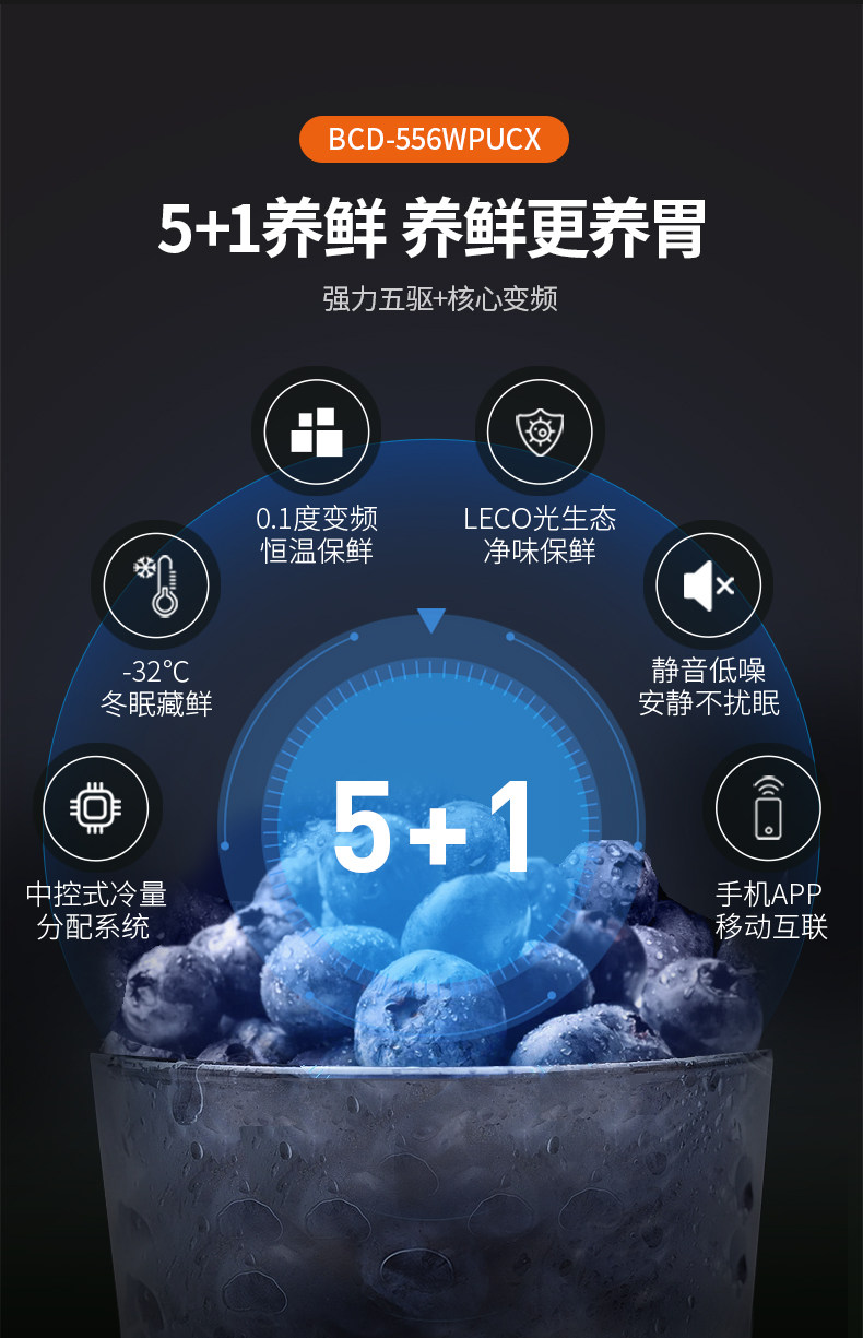 美菱 BCD-556WPUCX 风冷变频 一级能效 对开门冰箱 556L 图9