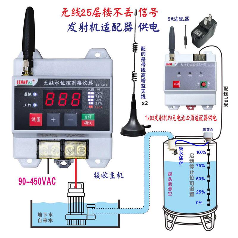 Fully Automatic Wireless Water Level Controller Remotely Automatically Fills the Water Tank, Supplies Water to the Water Tower, and Provides Water Shortage Protection and Water Level Display Fully Automatic Wireless Water Level Controller Remotely Automatically Fills the Water Tank, Supplies Water to the Water Tower, and Provides Water Shortage Protection and Water Level Display