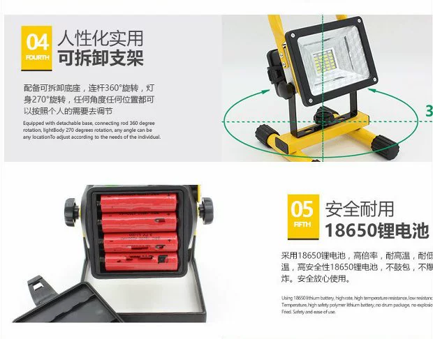 Led đèn pha sạc di động ngoài trời chiếu sáng Quảng trường di động trang web khẩn cấp không thấm nước tìm kiếm di động đèn led mini siêu sáng