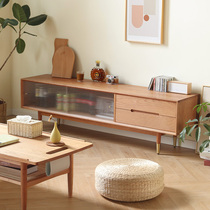 Nordic Full Solid Wood TV Cabinet Tea Table Combo Original Wood Color Black Walnut Wood Light Lavish Glass Day Cherry Wood Getaway Cabinet