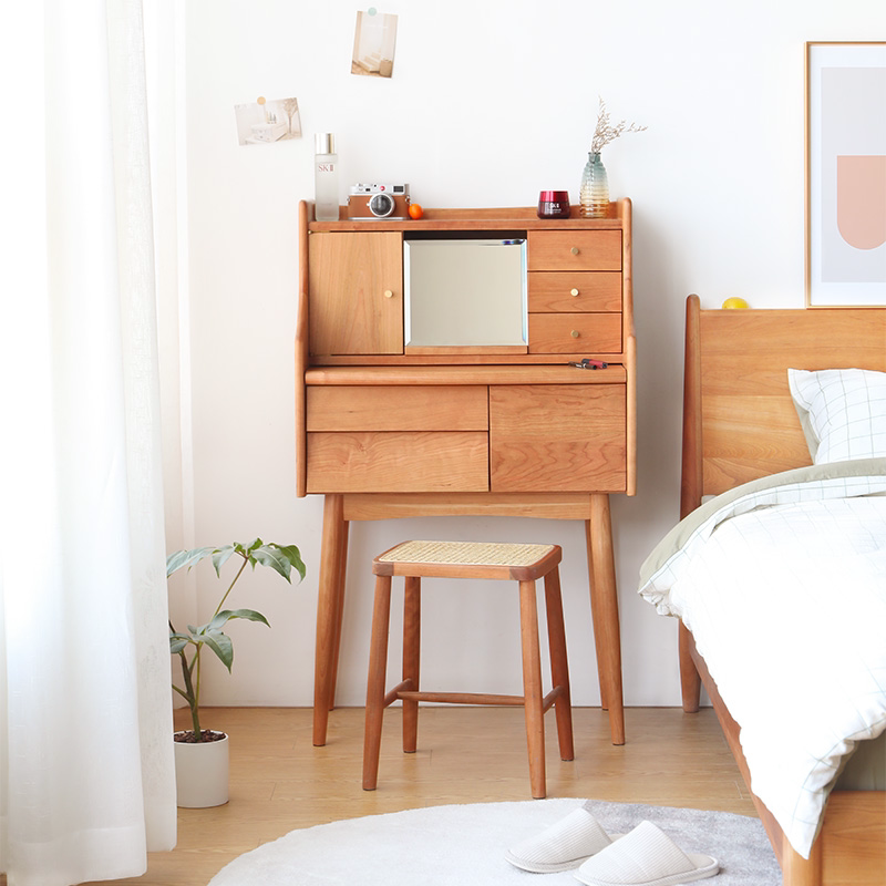 Wood is Nordic solid wood dressing table cherry wood makeup table bedroom small apartment flip storage integrated dressing table