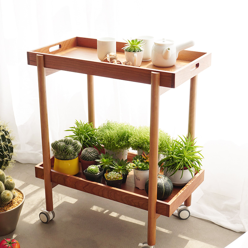 Wood i.e. Nordic solid wood preparation dining car double layer small cart wine waterwheel multifunction small tea table edge several mobile shelve