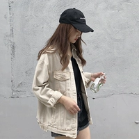 Áo khoác denim cũ tay dài được giặt mùa thu Hàn Quốc phiên bản áo khoác lửng retro hoang dã áo khoác ngắn áo khoác đẹp