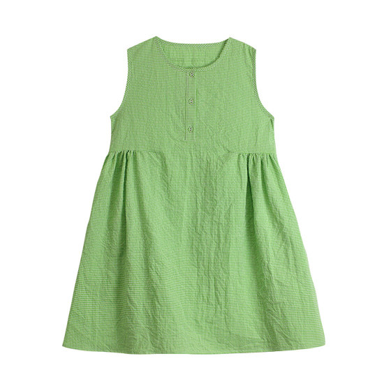 蔡爸爸童装 2025新款绿色裙子 夏装 格子裙 女童装 薄款连衣裙378