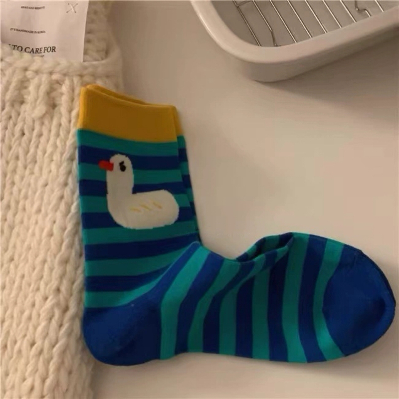 Cute Duck New Cartoon Doll Socks Japanese Illustration Cute Striped Slouch Socks Quirky Embroidered Cotton Socks Cute Duck New Cartoon Doll Socks Japanese Illustration Cute Striped Slouch Socks Quirky Embroidered Cotton Socks