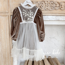 Korean version of velvet dress girl autumn and winter fake two mesh dress 2020 New