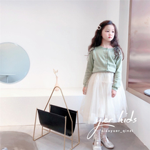 Girls three-color cherry embroidered cardigan childrens pure cotton knitted cardigan solid color air-conditioned shirt