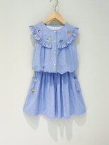 Girl Blue Plaid Suit Children Pure Cotton Embroidered Blouse Shirt With Plaid Half Dress 22 Spring Summer New