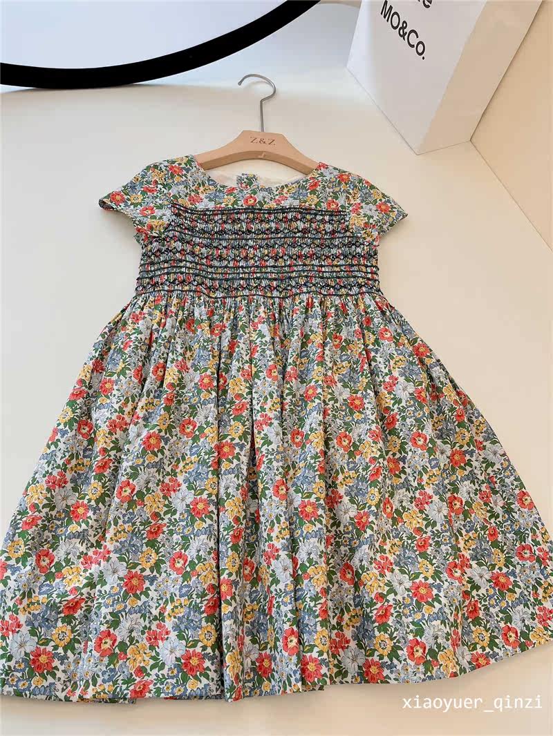 Girls Xiao Lihua black line dress dress children's cotton floral farmer skirt fisherman skirt Smark skirt - Taobao