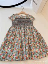 Girls Xiao Lihua black line dress dress Childrens cotton floral farmer skirt Fisherman skirt Smark skirt