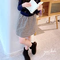 bp same girl black and white plaid woolen skirt childrens cotton thousand bird grid skirt autumn winter thick skirt