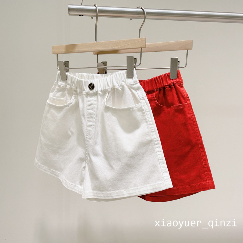 Girls Cherry Embroidered Twill Shorts Kids Summer Casual Hot Pants White Red Shorts