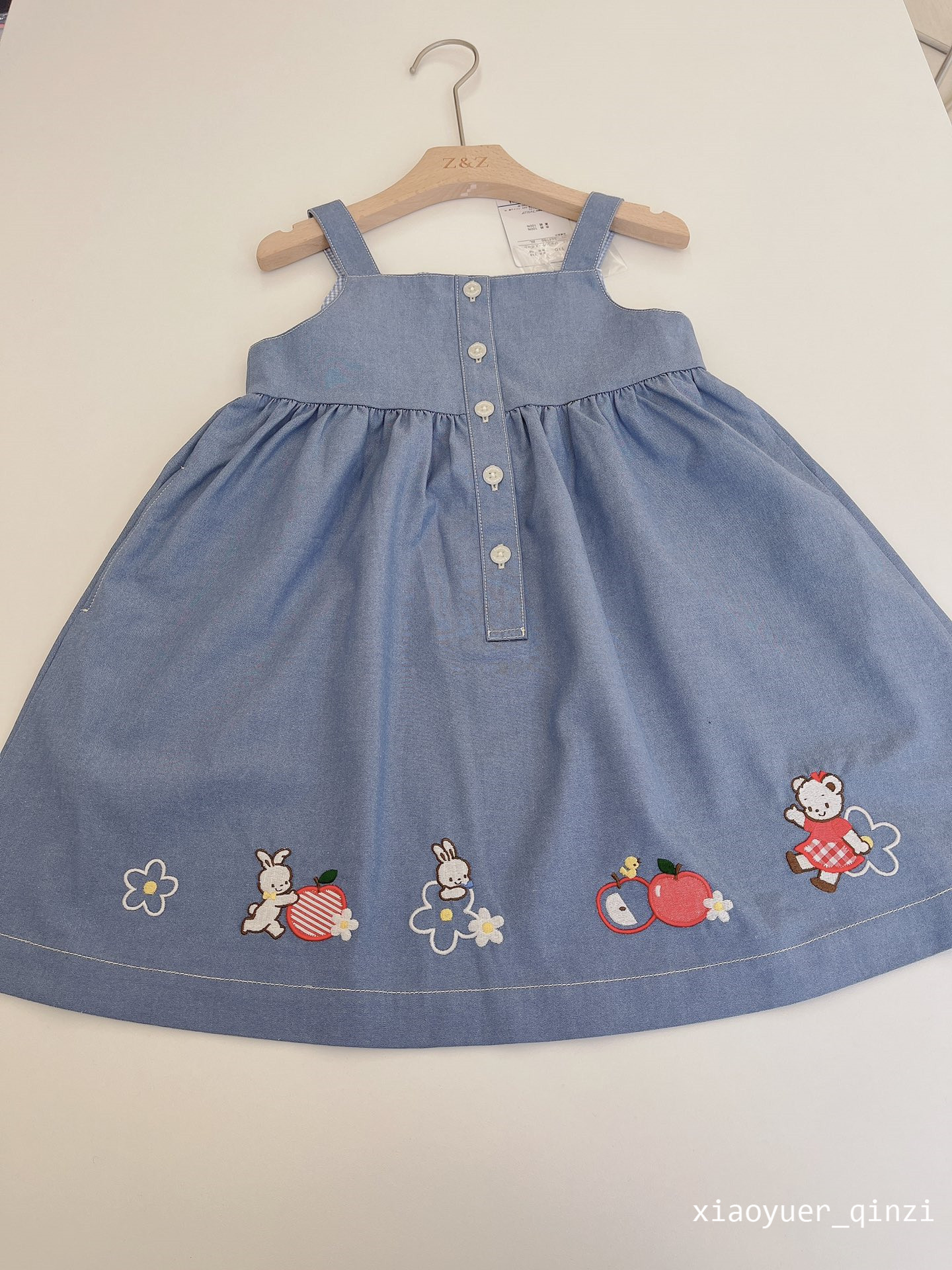 Girl Royals Small Rabbit Cowboy Cloth Cuddling Bag Foreign Dress Children's Summer Hanging Strap Dresses 22 Spring Summer New