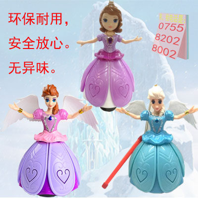 Lantern Festival Ice and Snow Barbie Princess Turning Circle Dancing Angel Electric Fairy Toy Portable Children's Music Lantern Ice and Snow