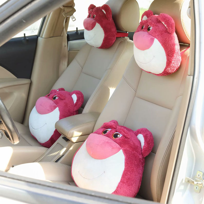 Japanese cute cartoon strawberry bear car seat headrest car neck pillow waist pillow car accessories