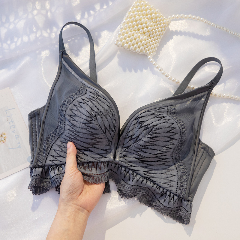 Lingerie women's small breasts gather without steel ring thickened flat breasted sexy lace expats big adjustment meleback style lingerie suit