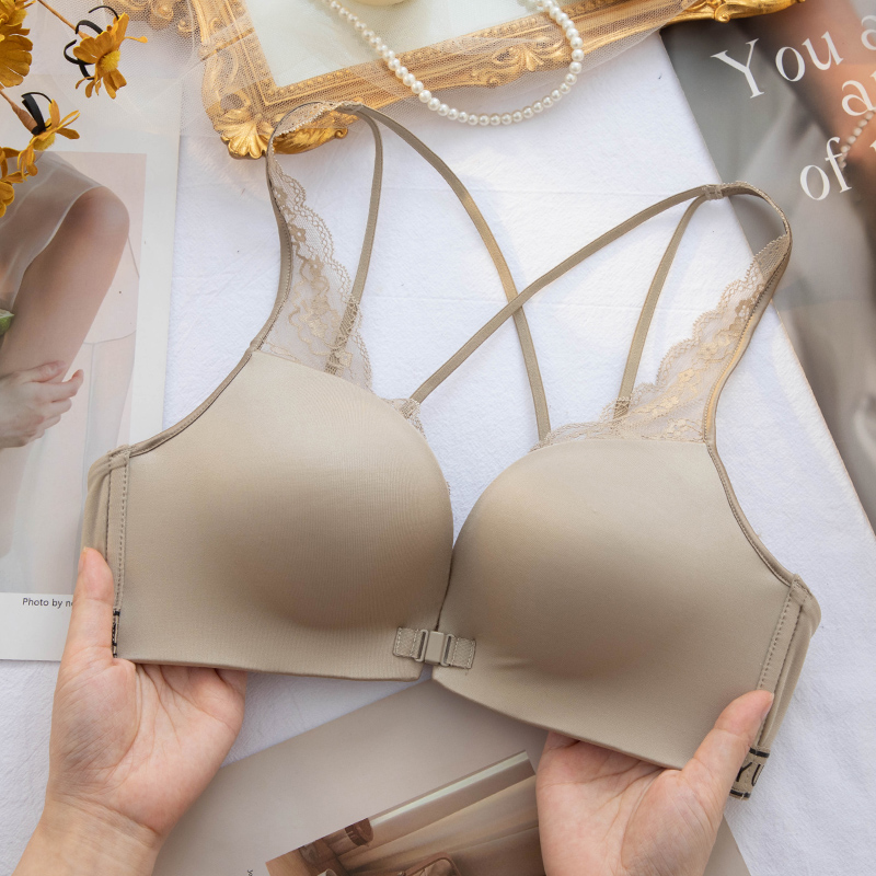Front Buttoned Underwear Woman Summer Thin slim breasted back bra cover coalless No steel ring Sexy glossy surface No marks breathable