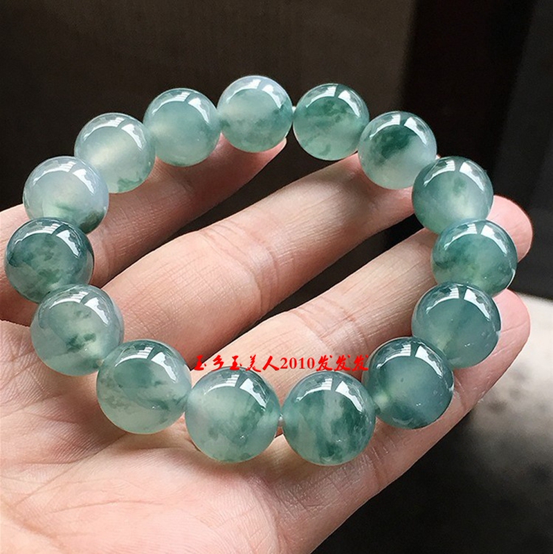 A-Grade Burmese Natural Jade Bracelet for Men and Women, Ice-Type with Floating Flowers, Translucent Jade Beads Bracelet