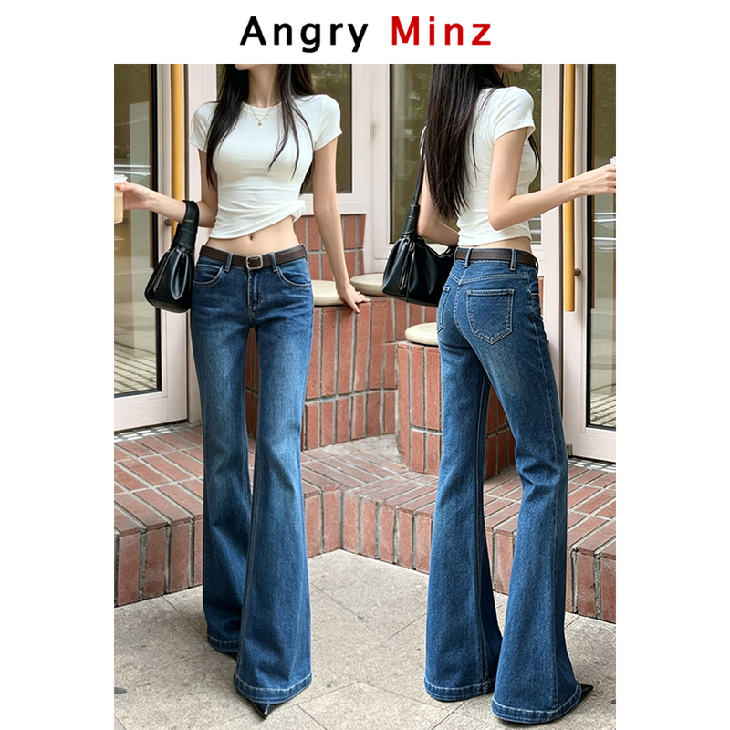 Vintage American-Style Low-Waist Flared Jeans for Women, 2026 New Model, Non-Tight Straight Wide-Leg Floor-Length Bootcut Pants