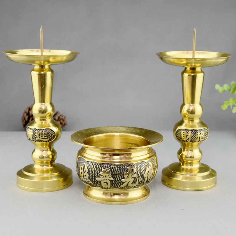 Pure copper candlestick incense burner Chinese candlestick wedding blessing home offering ornaments butter lamp holder Buddha front lamp