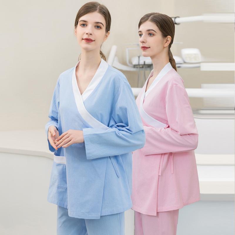 Hospital Gown Cotton Pajamas Women's Patient Clothing Long-Sleeved Patient Clothing Beauty Salon Nursing Clothing Physical Examination Clothing Patient Clothing Set