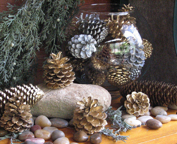 Golden silver pine cone tower Christmas kindergarten home decoration dry flower zakka handmade creative DIY immortal flower material
