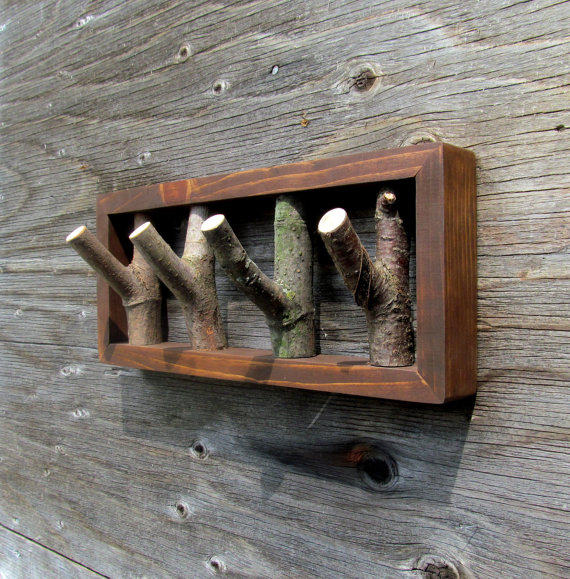 Creative decorative wall hanger solid wood key hook door rear porch coat hook rack log branch tree branch hook