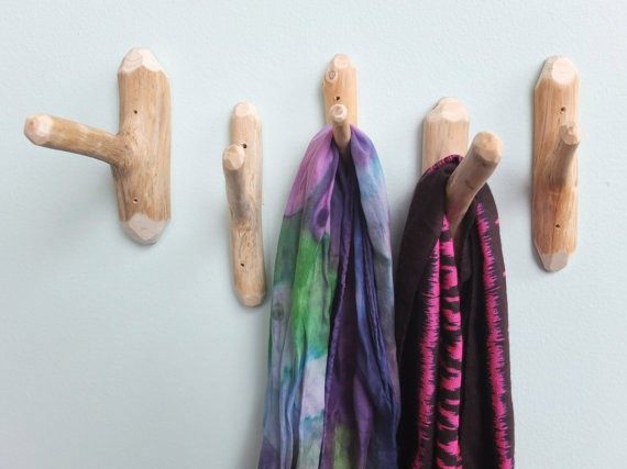 Countryside retro solid wood creative branch clothes hook field simple decoration hook peeled tree fork free of liquid nail sticking hook