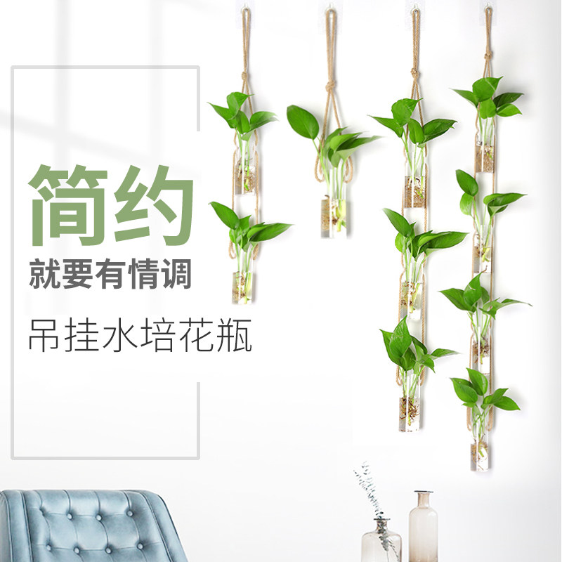 Creative hanging vase hanging bottle hydroponic flower device wall hanging flower pot hemp rope light luxury plant container gold Ge pastoral simplicity