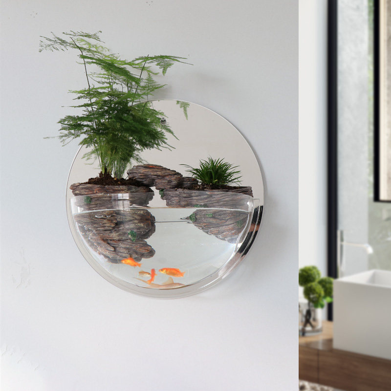 Wall hanging fish tank wall decoration creative wall decoration hanging self-absorbing water plant flower pot wall pendant hanging goldfish tank