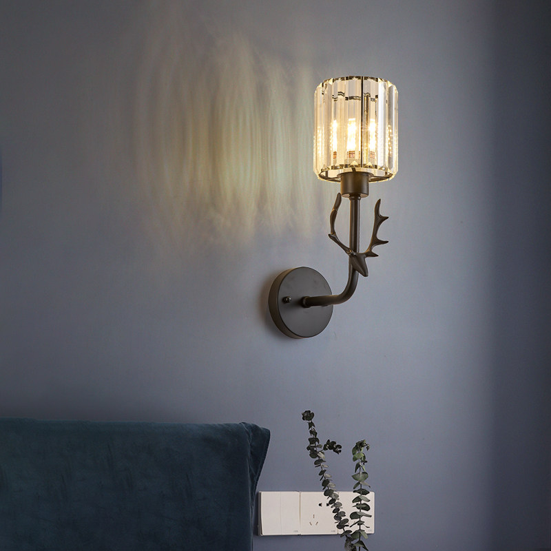 Nordic Wall Lamp Modern Minimalist Bed Head Lamp Crystal Deer Head Living-room Bedroom Light Creative Aisle Stairs Background Wall Lamp