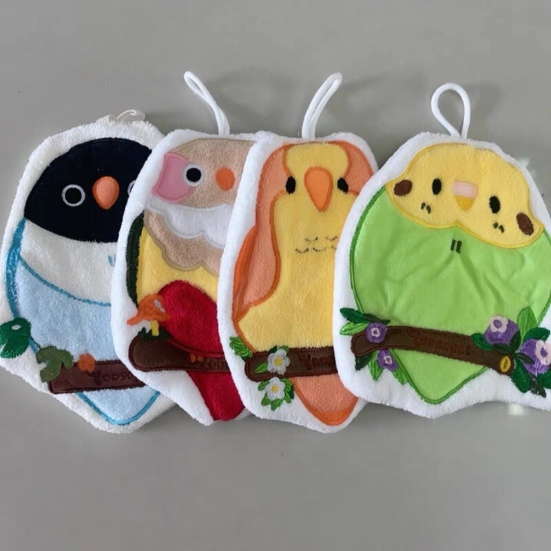 Cute Cartoon Parrot Hand Towel Coral Fleece Kitchen Bathroom Drying Towel Cockatiel Budgie Lovebird Accessories