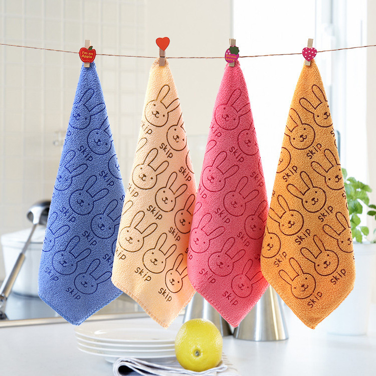 Manufacturer's Brushed Printed Cartoon Rabbit Head Small Square Towel, Kindergarten Hand Towel, Fine Fiber Towel with Hook