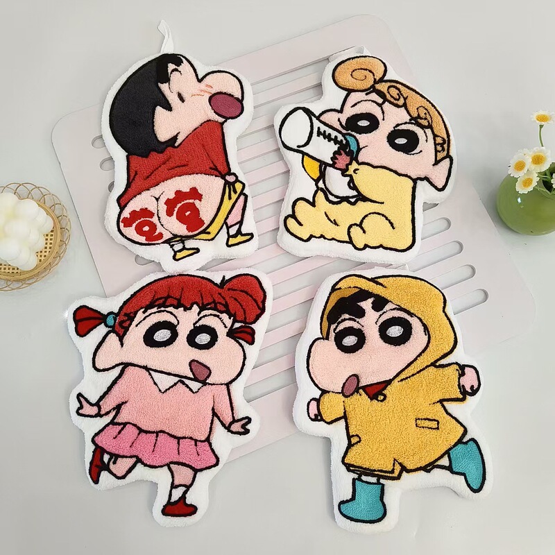 Thickened Coral Velvet Crayon Shin-Chan Cartoon Embroidered Cute Hand Towel, Soft, Absorbent, Lint-Free, Hanging Hand Towel