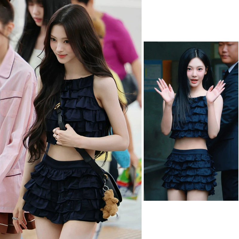 Ning Yizhuo's Same Style Ruffled Camisole Set, Girl Group Performance Outfit, K-Pop Idol Themed Party Costume Ning Yizhuo's Same Style Ruffled Camisole Set, Girl Group Performance Outfit, K-Pop Idol Themed Party Costume