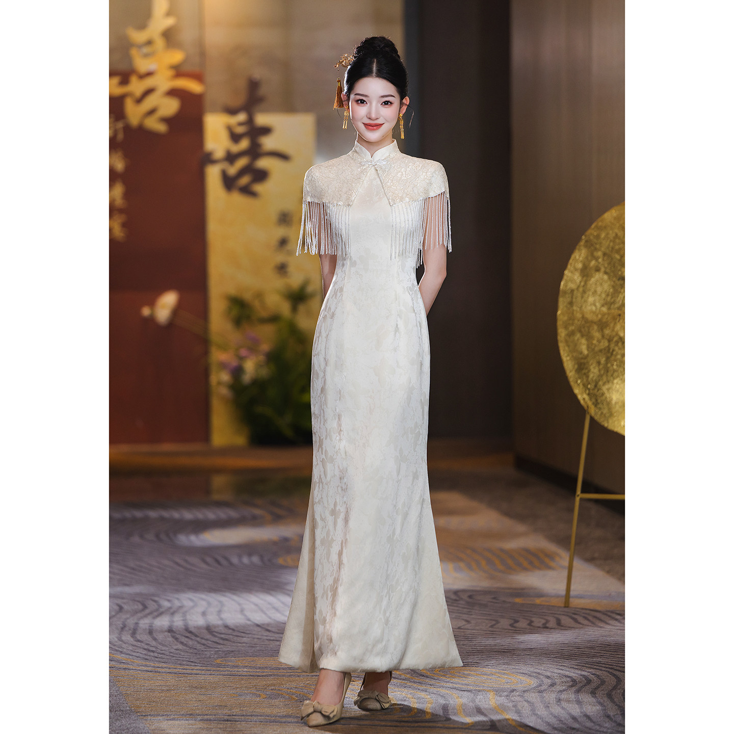 Новый китайский стиль, шаль цвета шампанского, cheongsam, платье для тостов, платье для помолвки невесты, высококачественное свадебное платье, женское платье
