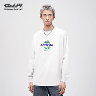 山小川春秋季圆领长袖T恤男宽松美式休闲重磅潮牌内搭打底衫上衣