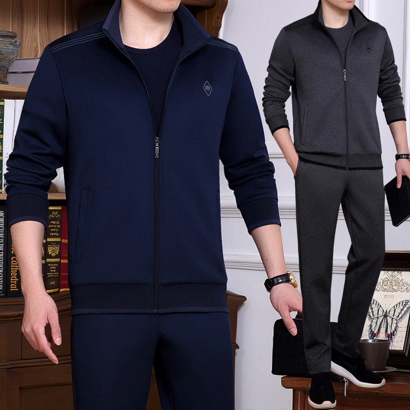 2022 Spring autumn season New products Old age sports suit Men's loose Dad casual wear South Korean silk thin three sets