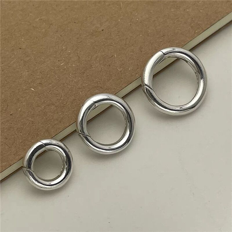 925 Sterling Silver Spring Clasp Inner-Opening Buckle Connector for Handmade DIY Connection, Large Circle Clasp Head Chain Buckle