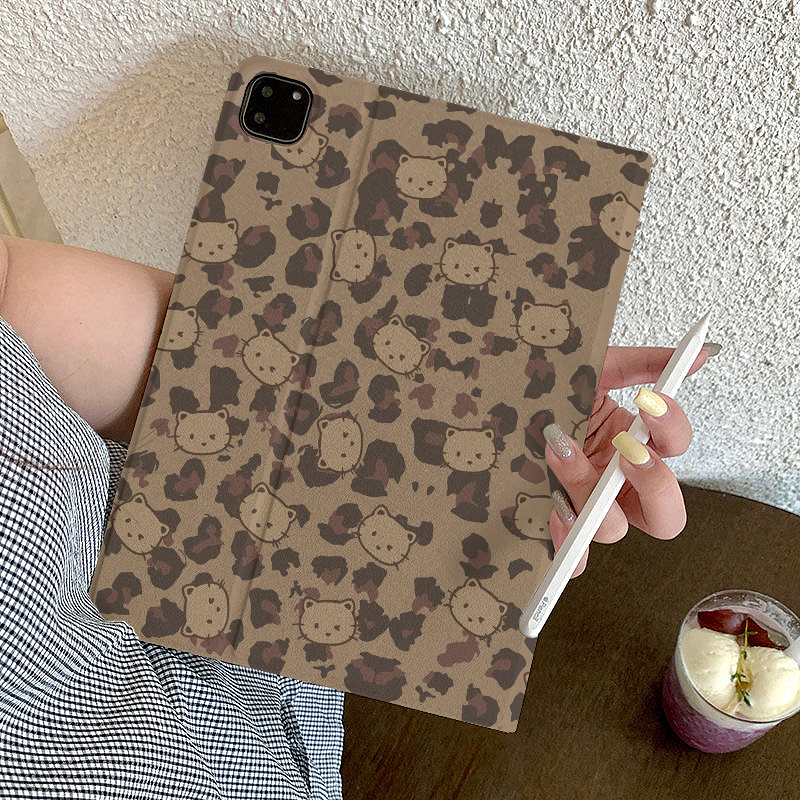 Gray Brown Leopard Print Cat-Themed Protective Case for Lenovo Xiaoxin Pad Pro 13 Tablet 2026 Book-Style 11.1inch Progt Flip Cover Y700 Legion 8.8 Flip Cover Y900 Simple Plus Personalized
