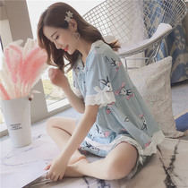 Pajamas womens summer suit Short-sleeved two-piece set sweet and sexy cotton can be worn outside the Korean version of the fresh student thin section womens autumn